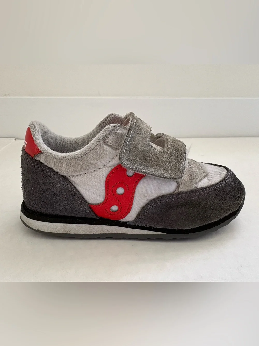 Saucony Originals Jazz Hook & Loop Sneakers Toddler Boy Sz 8.5M White Grey Red